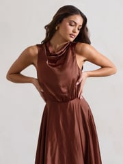 Club L London Brown Kerri Satin Cowl-Neck Maxi Dress - Image 4 of 5