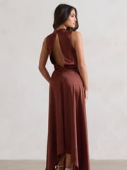Club L London Brown Kerri Satin Cowl-Neck Maxi Dress - Image 5 of 5
