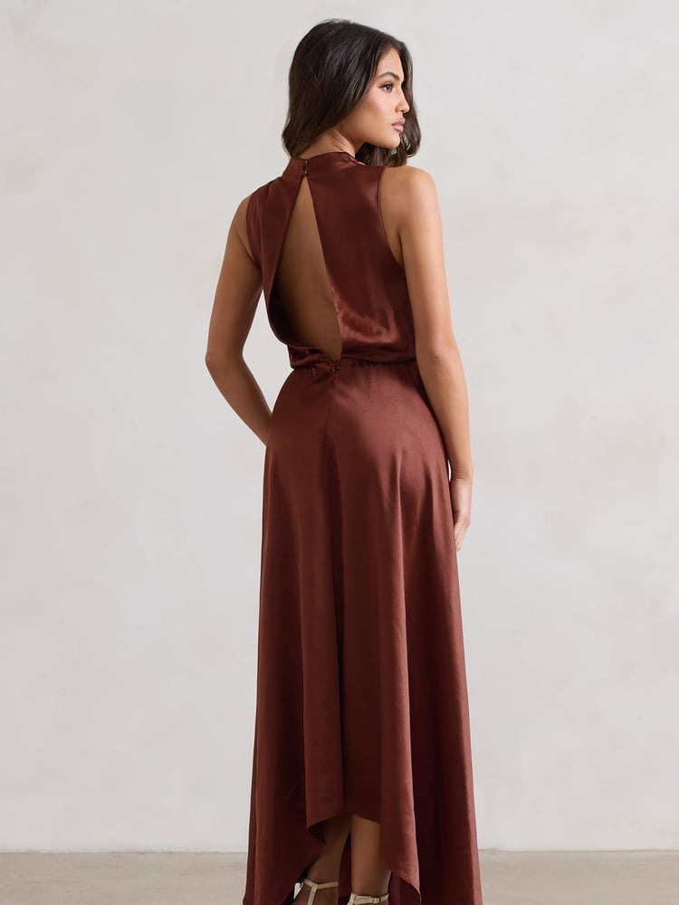 Club L London Brown Kerri Satin Cowl-Neck Maxi Dress - Image 5 of 5