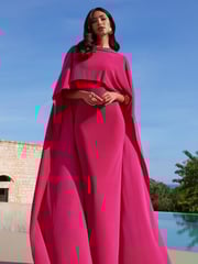 Club L London Pink Padma Draped Maxi Dress With Cape Sleeves - Image 1 of 7