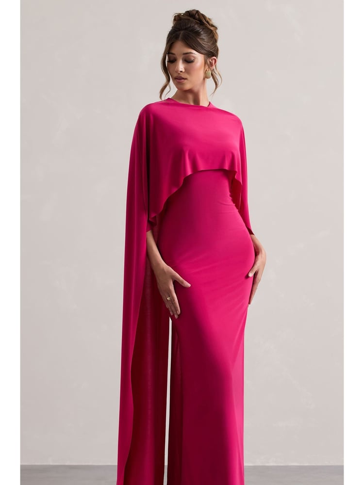 Club L London Pink Padma Draped Maxi Dress With Cape Sleeves - Image 7 of 7