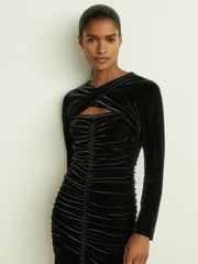 Reiss Black Sia Petite Velvet Ruched Twist-Front Midi Dress - Image 1 of 7