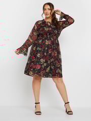 Yours Curve Red Tie Neck Chiffon Dress - Image 2 of 5