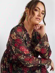 Yours Curve Red Tie Neck Chiffon Dress - Image 4 of 5