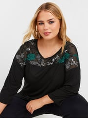 Yours Curve Black Embellished Top - Image 1 of 5