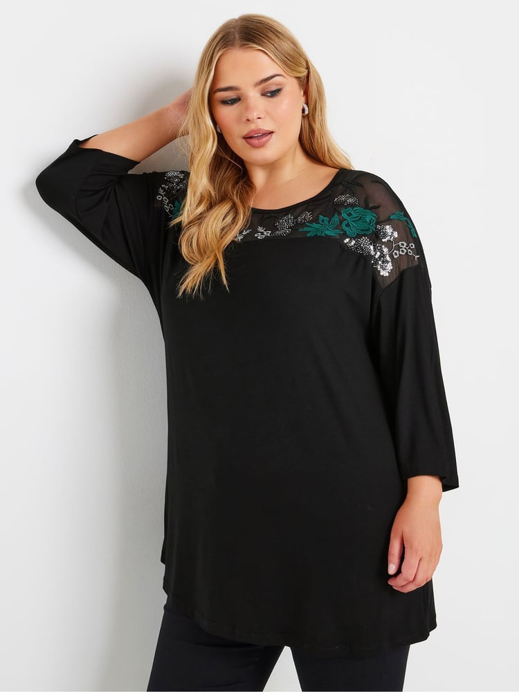 Yours Curve Black Embellished Top - Image 2 of 5