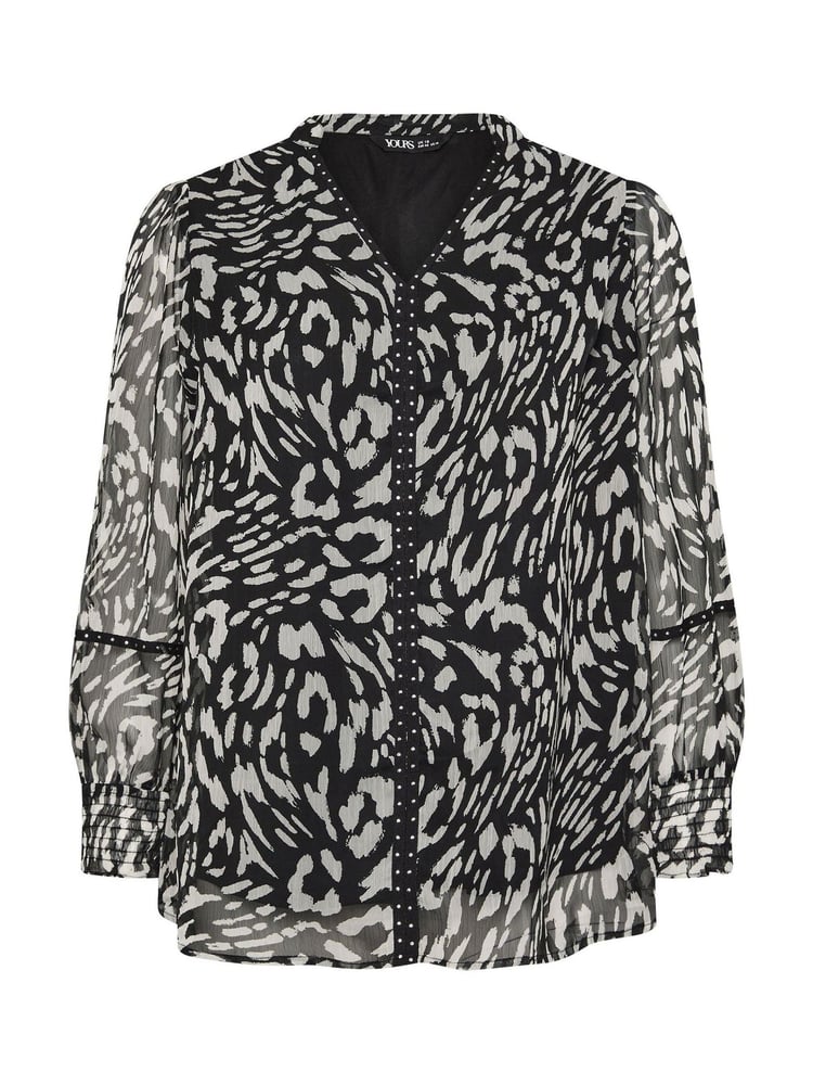 Yours Curve Black Studded Tape Chiffon Blouse - Image 5 of 5