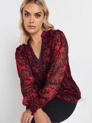 Yours Curve Red Studded Tape Chiffon Blouse - Image 4 of 5