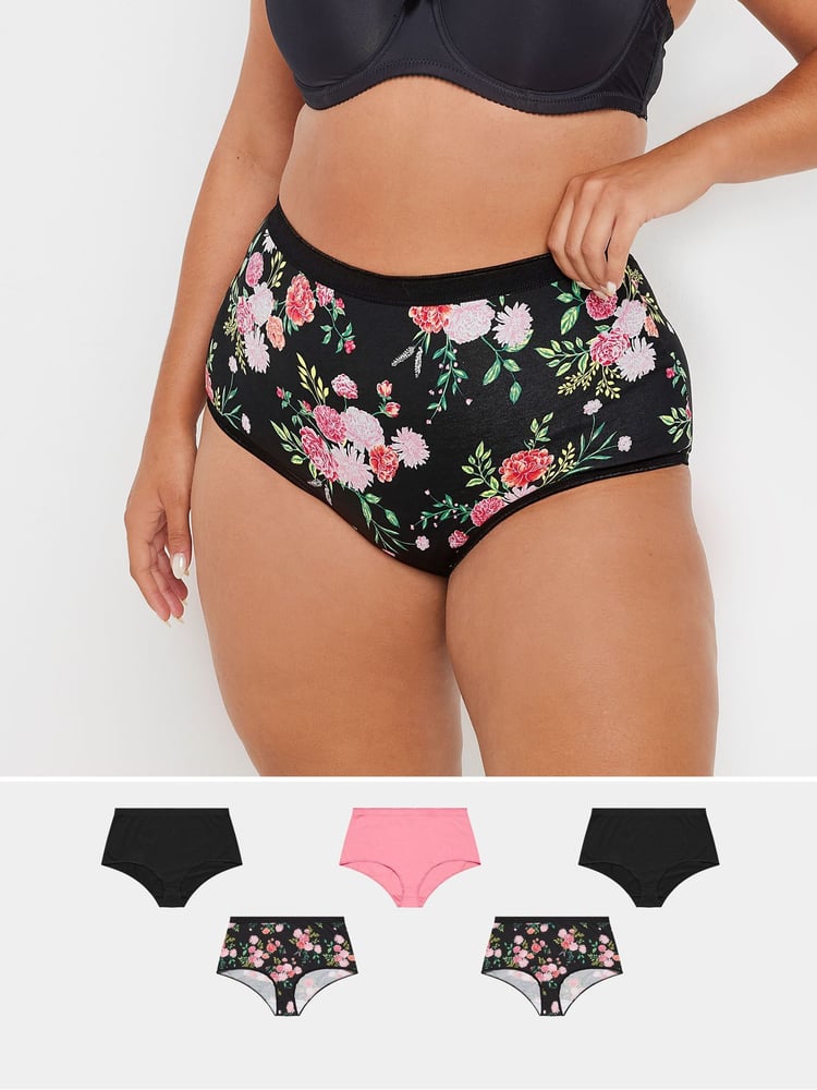 Yours Curve Pink Full Briefs 5 Pack With Stretch - Image 1 of 5