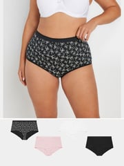 Yours Curve Black Full Briefs 5 Pack With Stretch - Image 1 of 9