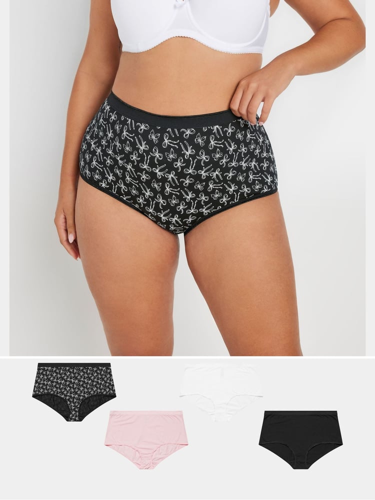 Yours Curve Black Full Briefs 5 Pack With Stretch - Image 1 of 9