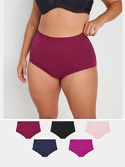Yours Curve Purple Full Briefs 5 Pack With Stretch - Image 1 of 9