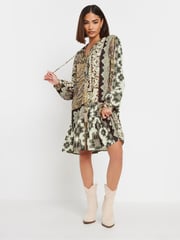 PixieGirl Petite Brown Boho Patchwork Tiered Dress - Image 2 of 4