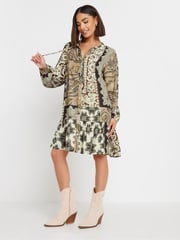 PixieGirl Petite Brown Boho Patchwork Tiered Dress - Image 3 of 4