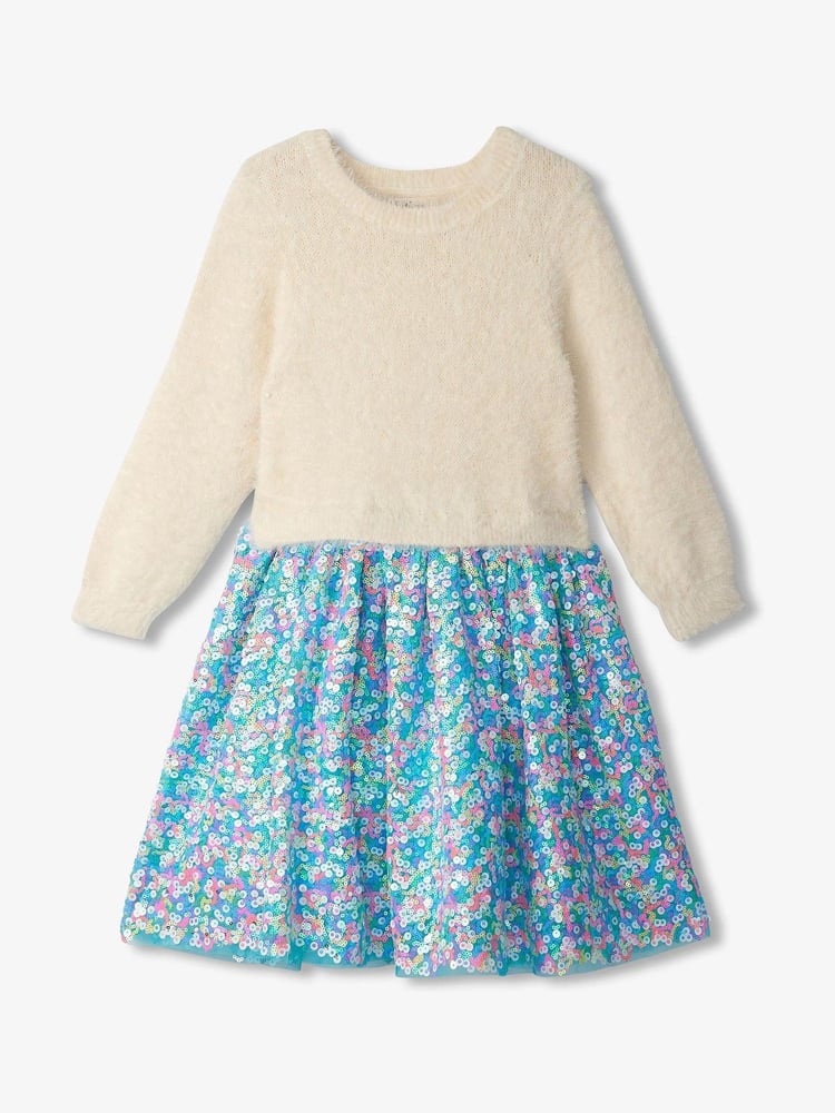 Hatley Cami Lace Fuzzy Mixed Sequin Skirt White Dress - Image 2 of 3