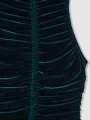 Reiss Teal Niva Racer-Front Ruched-Velvet Dress - Image 6 of 6