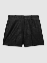 Reiss Black Minnie Lamé Stripe Twill Tuxedo Shorts - Image 2 of 6
