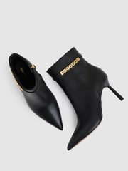 Reiss Black Emily Leather Chain Embellished Ankle Boots - Image 3 of 5