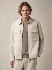Ecru Cotton Linen Blend Shacket - Image 1 of 8