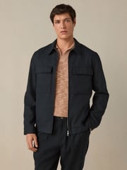 Black Cotton Linen Blend Shacket - Image 1 of 10