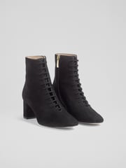LK Bennett Arabella Lace Up Ankle Black Boots - Image 2 of 4