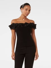 Forever New Black Stephanie Ruffle Crepe Bustier Top - Image 1 of 5