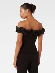 Forever New Black Stephanie Ruffle Crepe Bustier Top - Image 2 of 5