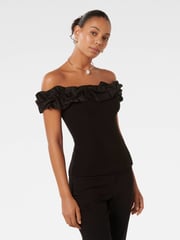 Forever New Black Stephanie Ruffle Crepe Bustier Top - Image 4 of 5