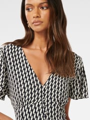 Forever New Black Pria Petite Button Through Mini Dress - Image 3 of 5