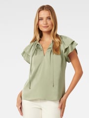 Forever New Green Marni Micropleated Blouse - Image 1 of 5