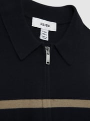 Reiss Navy/White/Camel Tokyo 9-13 yrs Colour-Block Half-Zip Polo Shirt - Image 4 of 4