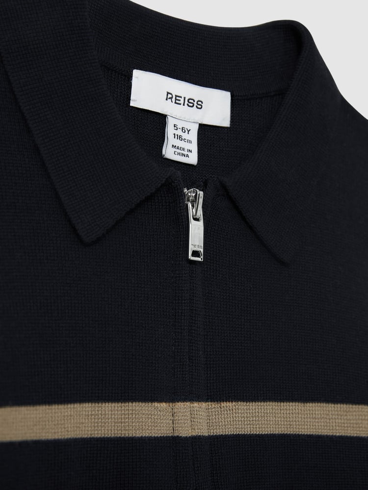 Reiss Navy/White/Camel Tokyo 9-13 yrs Colour-Block Half-Zip Polo Shirt - Image 4 of 4