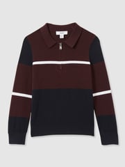 Reiss Navy/Bordeaux/White Tokyo 3-9 yrs Colour-Block Half-Zip Polo Shirt - Image 2 of 4