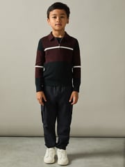 Reiss Navy/Bordeaux/White Tokyo 3-9 yrs Colour-Block Half-Zip Polo Shirt - Image 3 of 4
