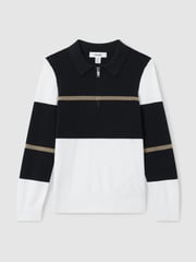 Reiss Navy/White/Camel Tokyo 3-9 yrs Colour-Block Half-Zip Polo Shirt - Image 2 of 4