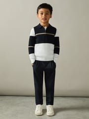 Reiss Navy/White/Camel Tokyo 3-9 yrs Colour-Block Half-Zip Polo Shirt - Image 3 of 4