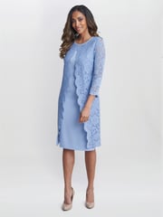 Gina Bacconi Blue Clarabelle Mock Lace Jacket And Crepe Dress - Image 1 of 5