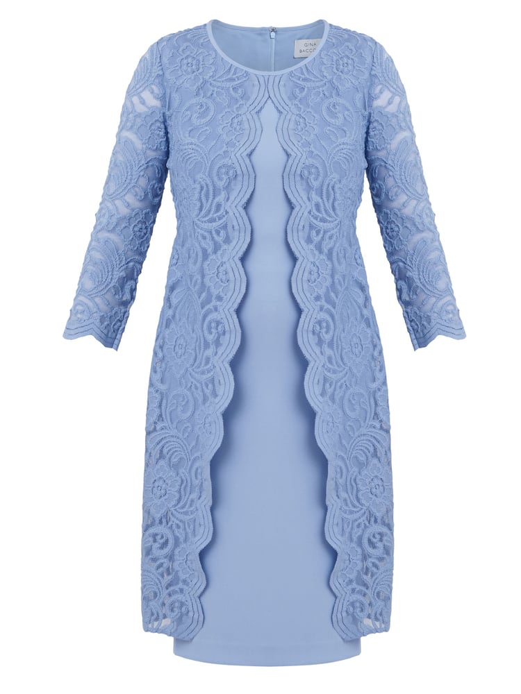 Gina Bacconi Blue Clarabelle Mock Lace Jacket And Crepe Dress - Image 5 of 5