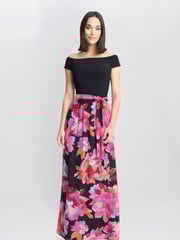 Gina Bacconi Ruth Printed Maxi Black Dress With Jersey Bodice - Image 1 of 4