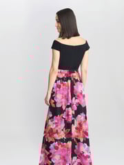 Gina Bacconi Ruth Printed Maxi Black Dress With Jersey Bodice - Image 2 of 4