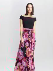 Gina Bacconi Ruth Printed Maxi Black Dress With Jersey Bodice - Image 3 of 4