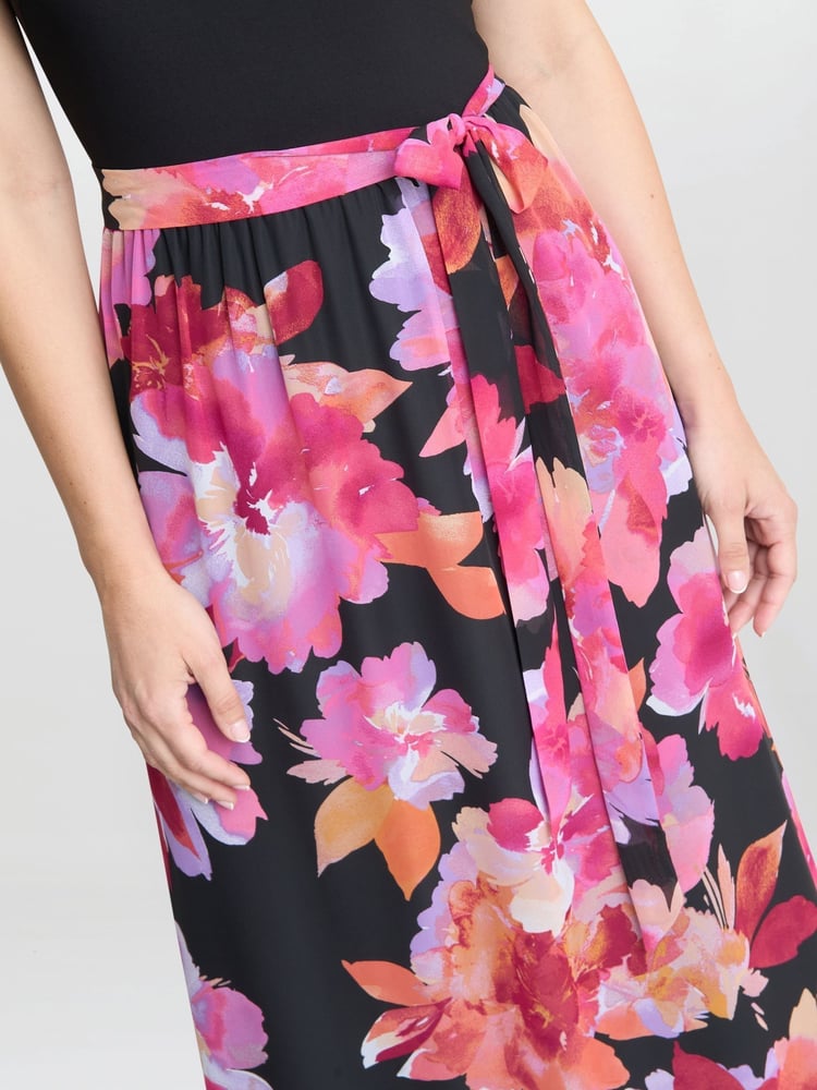 Gina Bacconi Ruth Printed Maxi Black Dress With Jersey Bodice - Image 4 of 4