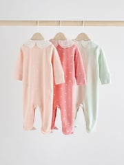 Pink 100% Cotton Collar Baby Sleepsuits 3 Pack (0-2yrs) - Image 2 of 12