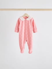 Pink 100% Cotton Collar Baby Sleepsuits 3 Pack (0-2yrs) - Image 5 of 12