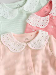 Pink 100% Cotton Collar Baby Sleepsuits 3 Pack (0-2yrs) - Image 8 of 12