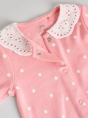 Pink 100% Cotton Collar Baby Sleepsuits 3 Pack (0-2yrs) - Image 9 of 12