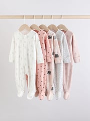 Brown/Cream 5 Pack Baby Bunny Sleepsuits (0mths-2yrs) - Image 1 of 15