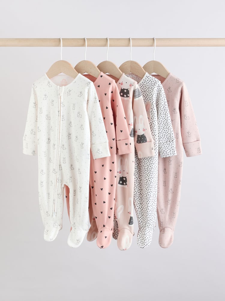 Brown/Cream 5 Pack Baby Bunny Sleepsuits (0mths-2yrs) - Image 1 of 15
