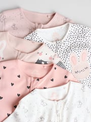 Brown/Cream 5 Pack Baby Bunny Sleepsuits (0mths-2yrs) - Image 10 of 15