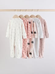 Brown/Cream 5 Pack Baby Bunny Sleepsuits (0mths-2yrs) - Image 2 of 15